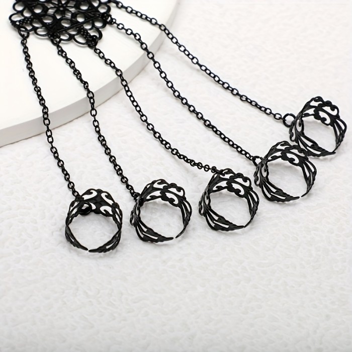Gothic Exaggerated Conjoined Finger Chain Retro Hollow Tassel Nail Hand Back Chain