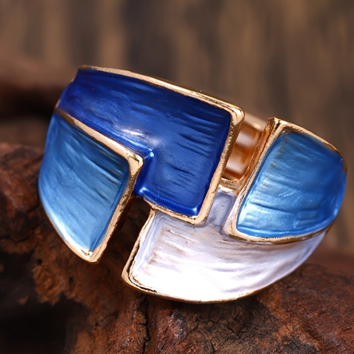 1 Ring Zinc Alloy Vintage Enamel Geometric Rings Women Elegant French Banquet Accessory Jewelry