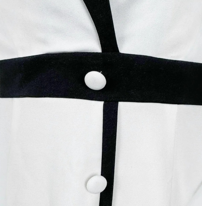 V-Neck Color-Blocking Single-Breasted Office Dress ✨