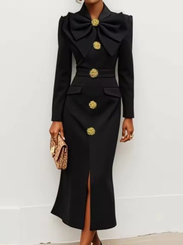 Light Luxury Black Turtleneck Wrap Hip Dress ✨