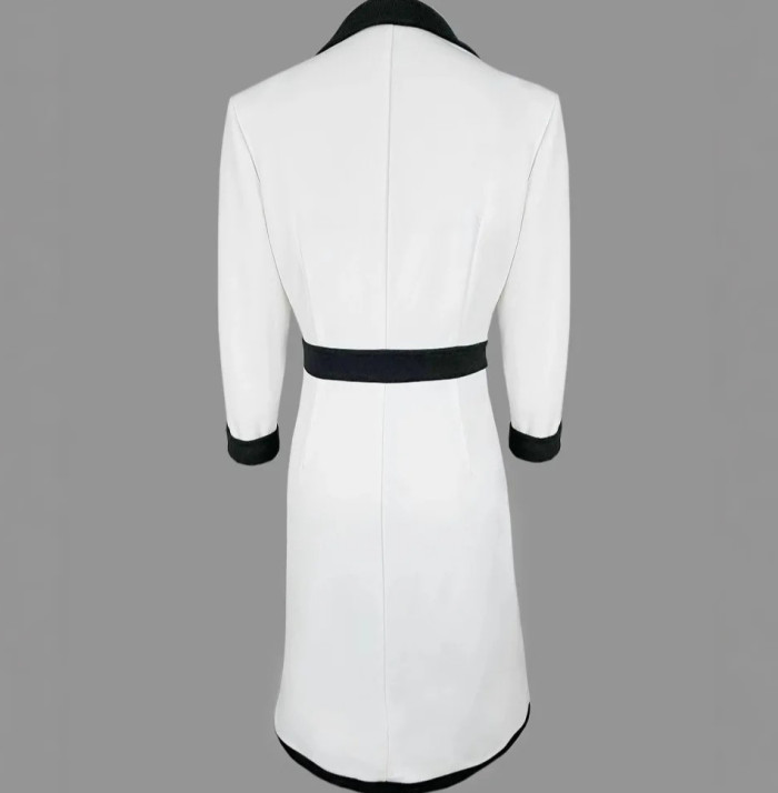 V-Neck Color-Blocking Single-Breasted Office Dress ✨