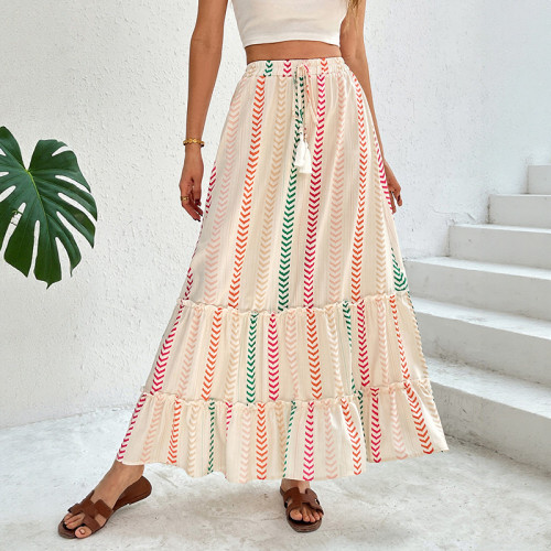 Bohemian Contrast Print Elastic Waist Long Skirt ✨
