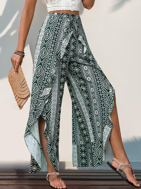 Spring Summer Printed Ruffle Wide-Leg Split Pants ✨