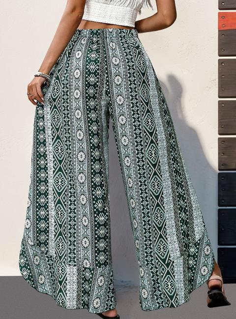 Spring Summer Printed Ruffle Wide-Leg Split Pants ✨