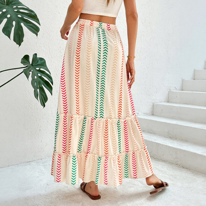 Bohemian Contrast Print Elastic Waist Long Skirt ✨