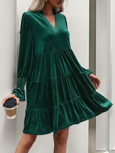 Elegant Velvet V-Neck High Waist Midi Dress ✨