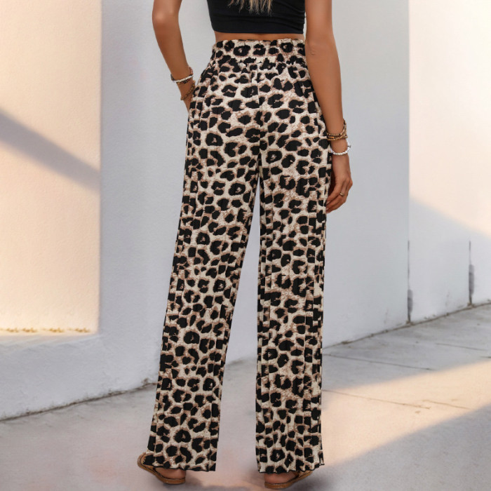 Retro Leopard Print Pleated Wide-Leg Pants ✨