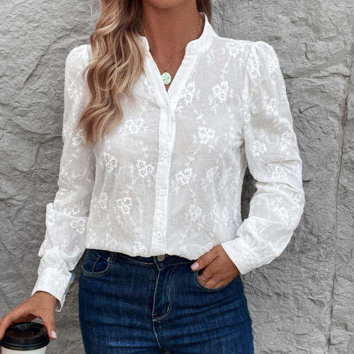 Hollow Lace Jacquard Long Sleeve Cardigan Shirt ✨