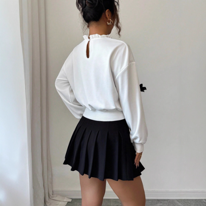 Tops for Women Fashionable Simple Bow Knot Decorated Short Sweatshirt Pullover