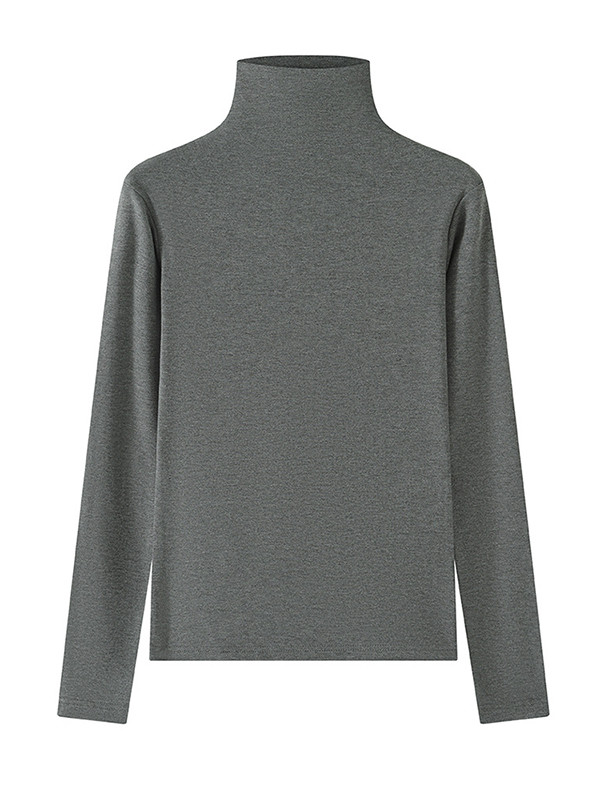 Solid Color Long Sleeves Skinny High Neck T-Shirts Tops