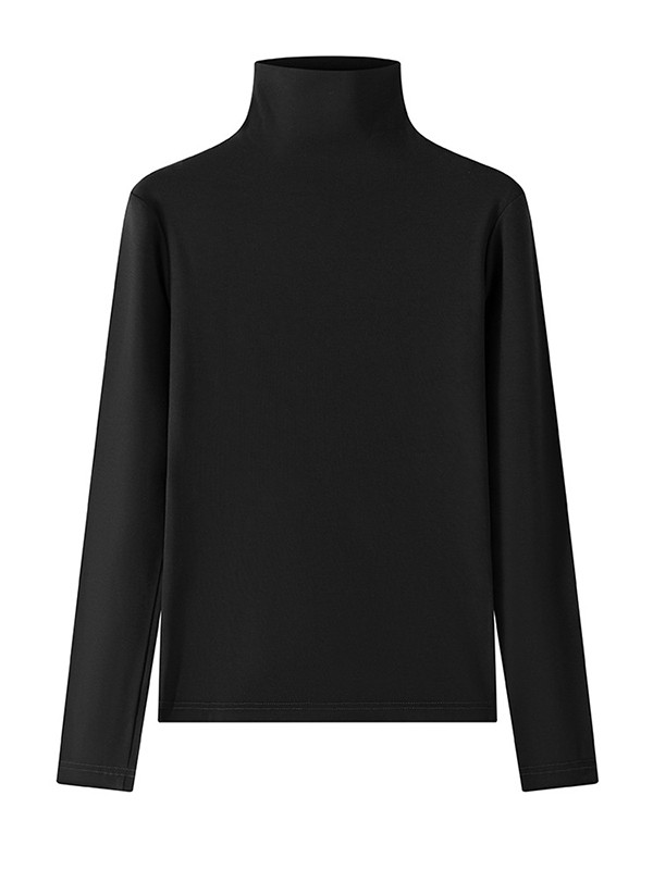 Solid Color Long Sleeves Skinny High Neck T-Shirts Tops