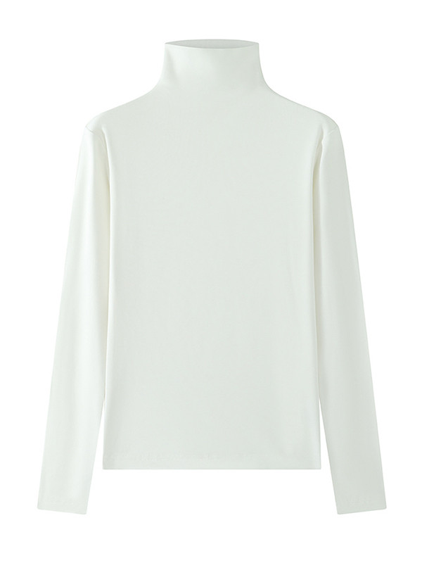 Solid Color Long Sleeves Skinny High Neck T-Shirts Tops