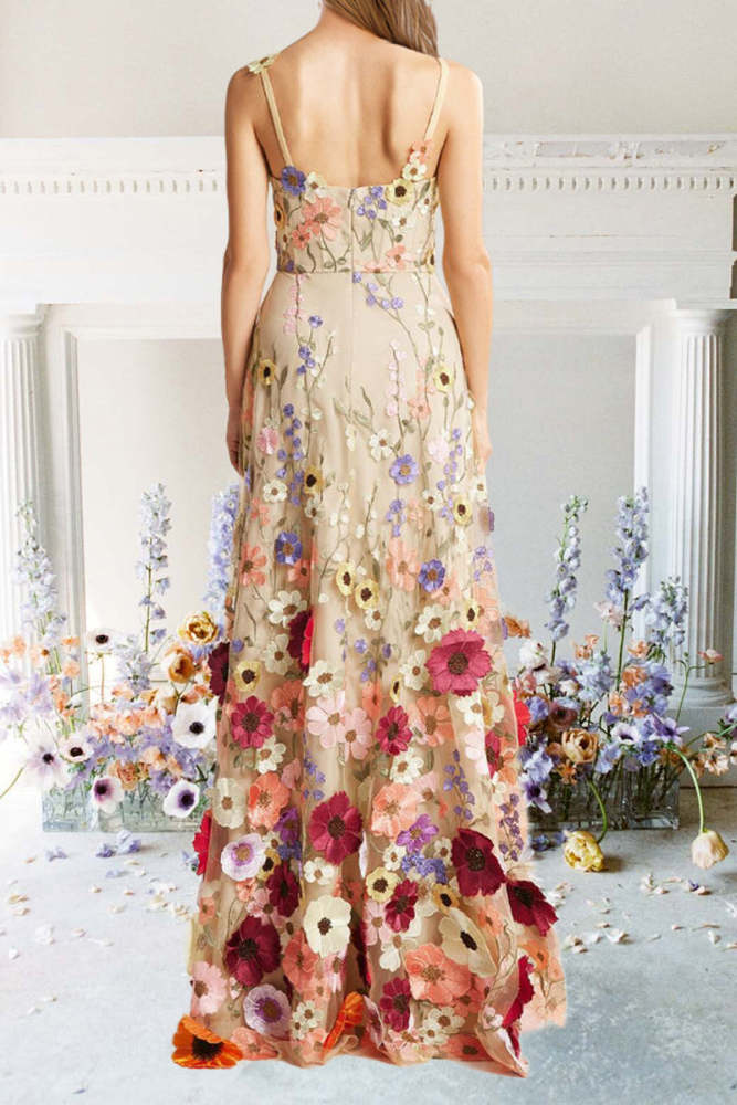 3D Floral Embellished Maxi Dress Suspender  Maxi Dresses