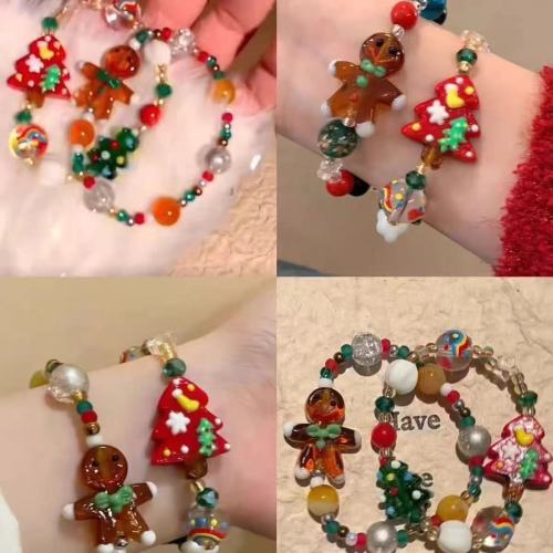 Women's Gingerbread for Man & Christmas Tree Bracelet - Retro Holiday Jewelry with Gingerbread Cookie Charms, Year-Round Accessory for Daily Wear or Xmas Gift, DIY Bracelet for & Women