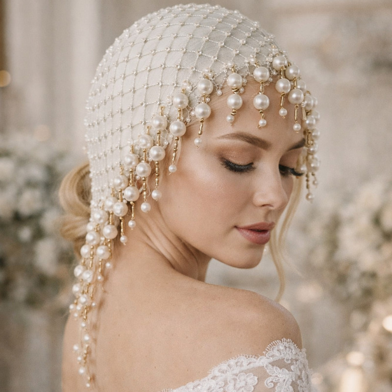 Handmade Pearl Tassel Headband- Luxurious Bridal Hair Accessory, Decorated with Pearl Chain, Elegant Women's Hair Ornament, Suitable for Weddings, Proms, Daily Wear, and Gift Giving