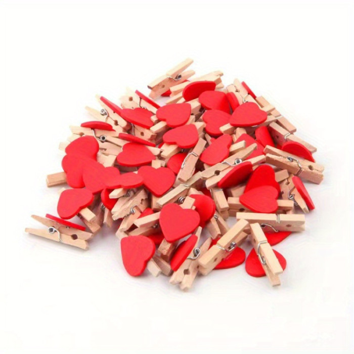 Heart Love Clothes Pegs 25pcs Red Heart Love Wooden Clothes Pegs | Clothespin Postcard Clips for Home, Wedding, Party Decor - Photo Paper Pegs for DIY Crafts, Banner Making