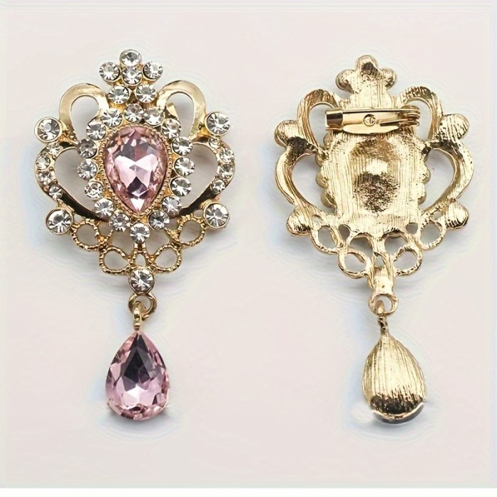 Vintage Rhinestone Removable Brooch Set| 10pcs Teardrop Accessory Parts, Versatile Clothing Embellishment, DIY Handmade Decor Material