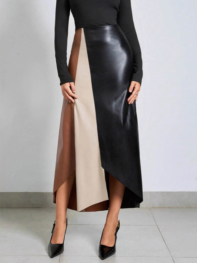 Split-Side Split-Joint Contrast Color Asymmetric Skinny Irregularity Skirts Bottoms