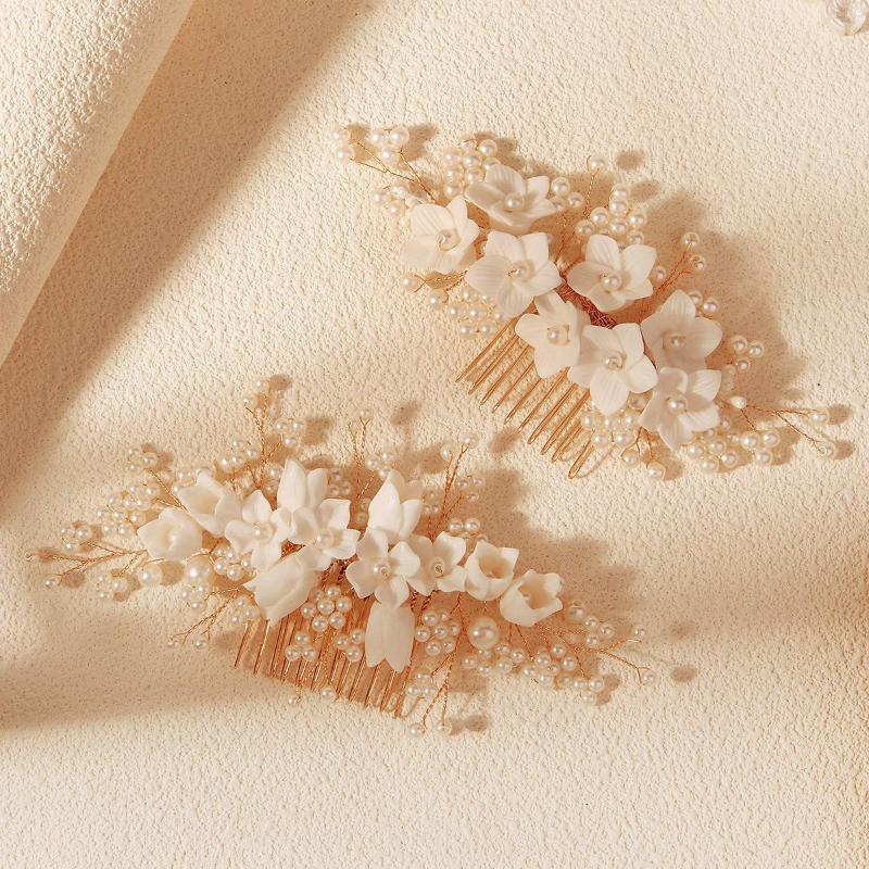 1pc Handmade Hair Comb Suitable for Wedding, Vintage White Floral Bridal Comb with Accents