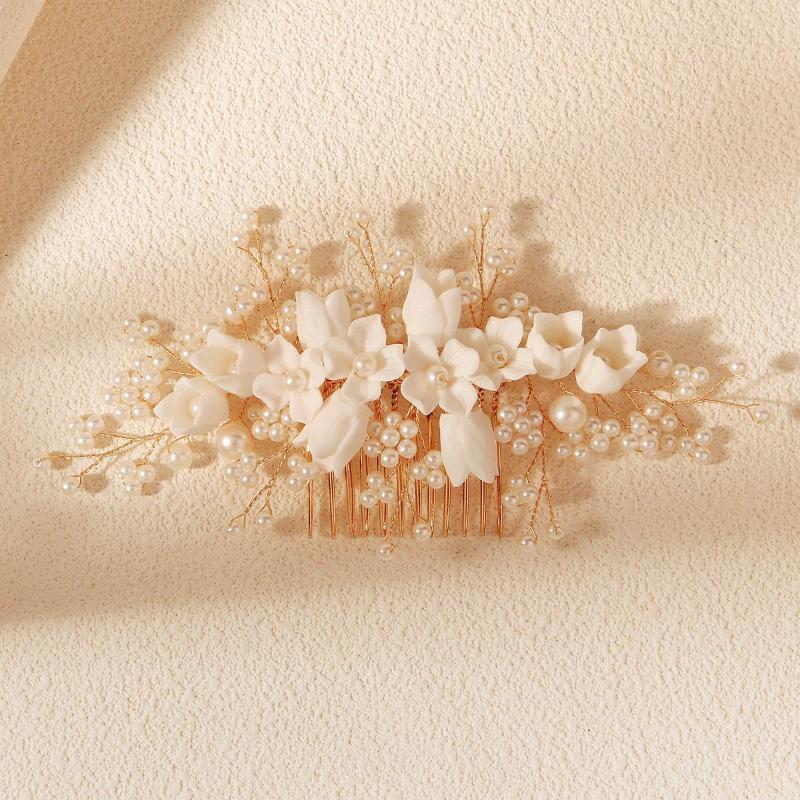 1pc Handmade Hair Comb Suitable for Wedding, Vintage White Floral Bridal Comb with Accents