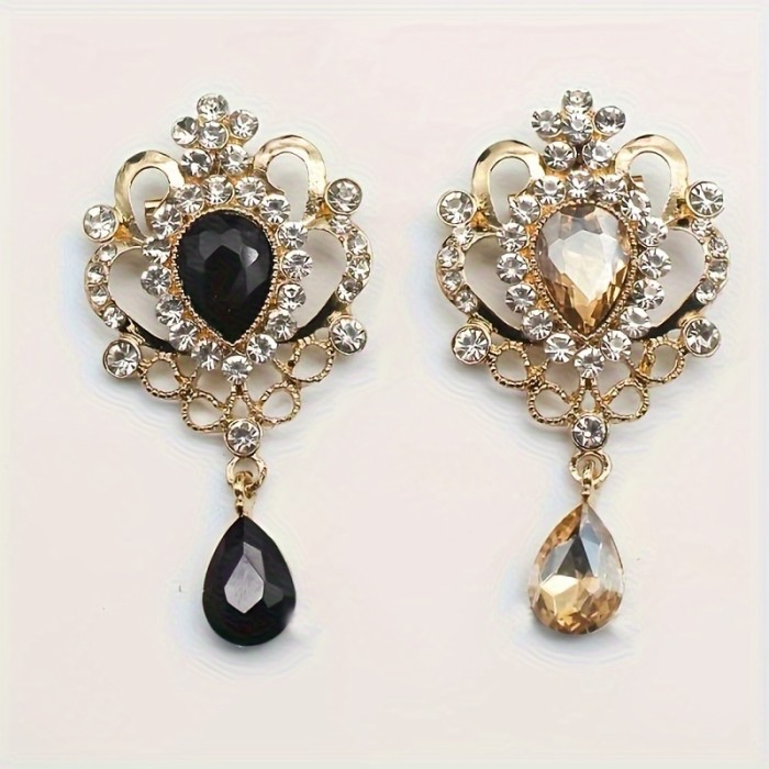 Vintage Rhinestone Removable Brooch Set| 10pcs Teardrop Accessory Parts, Versatile Clothing Embellishment, DIY Handmade Decor Material