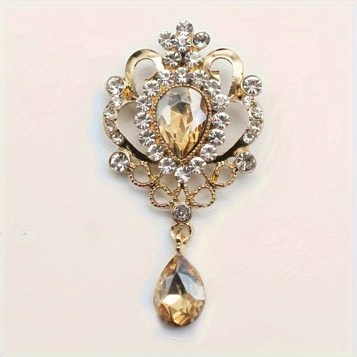 Vintage Rhinestone Removable Brooch Set| 10pcs Teardrop Accessory Parts, Versatile Clothing Embellishment, DIY Handmade Decor Material