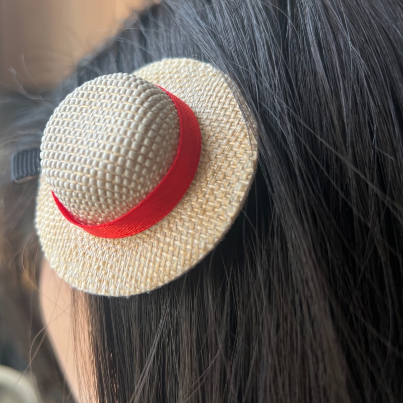 Single Anime Style Straw Hat Hair Clip | Women'S Fashion Retro, Handmade Cute Sweet Summer Beach Style, Multifunctional Daily Accessory