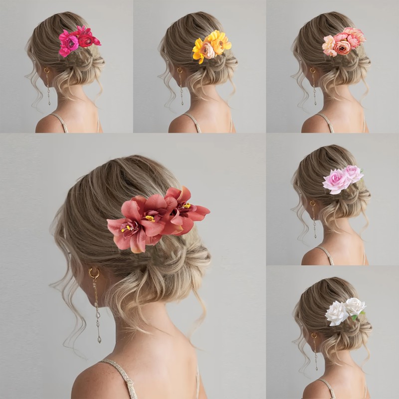 1pc Bridal Side Hair Comb Accessory with Faux Flowers, Women'S Rose Red Hairpin