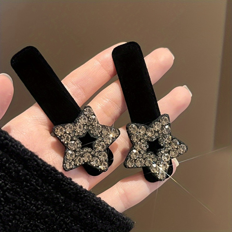 Two Black High-End Rhinestone Hair Clips for Side Bangs And Loose Hair at The Back of The Head