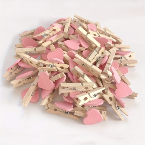 Heart Love Clothes Pegs 25pcs Red Heart Love Wooden Clothes Pegs | Clothespin Postcard Clips for Home, Wedding, Party Decor - Photo Paper Pegs for DIY Crafts, Banner Making