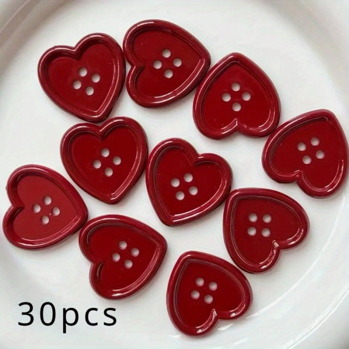 Vintage Heart Buttons 10\u002F30pcs Vintage Wine Red Heart Buttons | Women's Coat Sweater Cardigan DIY Deco Cute Hat Clothing Sewing Accessories - Father Gift