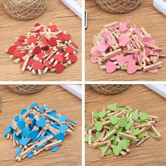 Heart Love Clothes Pegs 25pcs Red Heart Love Wooden Clothes Pegs | Clothespin Postcard Clips for Home, Wedding, Party Decor - Photo Paper Pegs for DIY Crafts, Banner Making