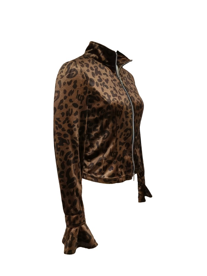 🐆Vintage Velvet Leopard Bell Sleeve Shirt | Drape Neck Ruffle Spring Fall Blouse