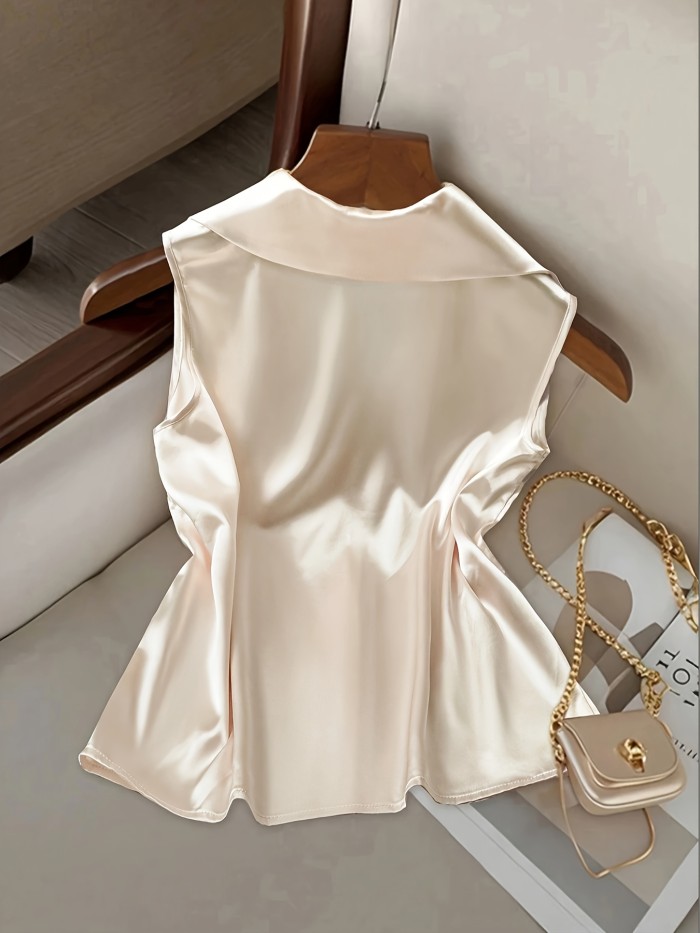 Women's Elegant Collared Sleeveless Button Shirt