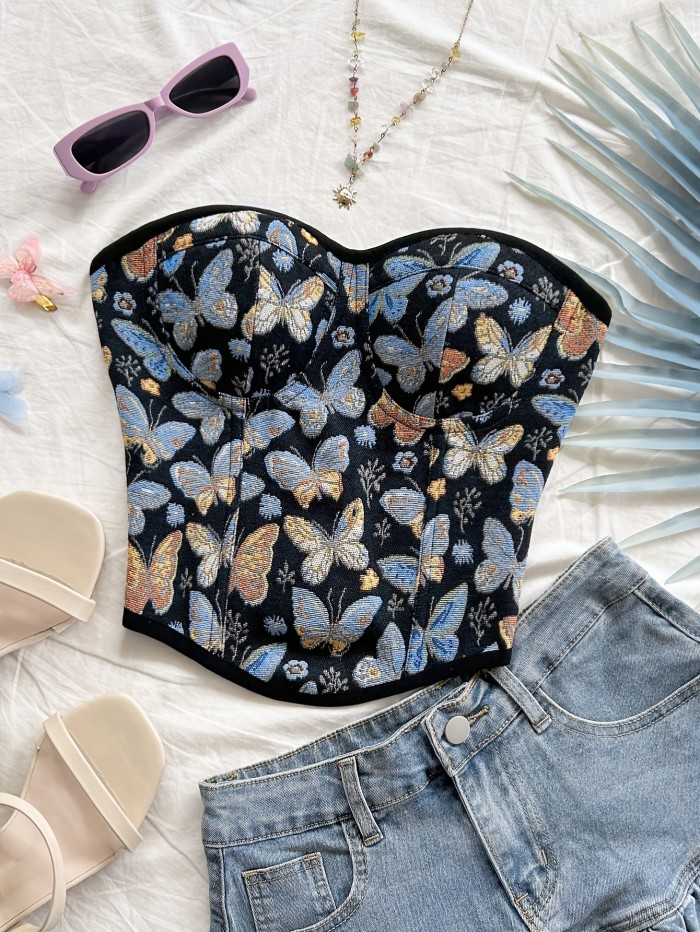 🎀Women’s Elegant Kawaii Bow Tie Crop Top | Floral Backless Lace-Up Western Boho Top