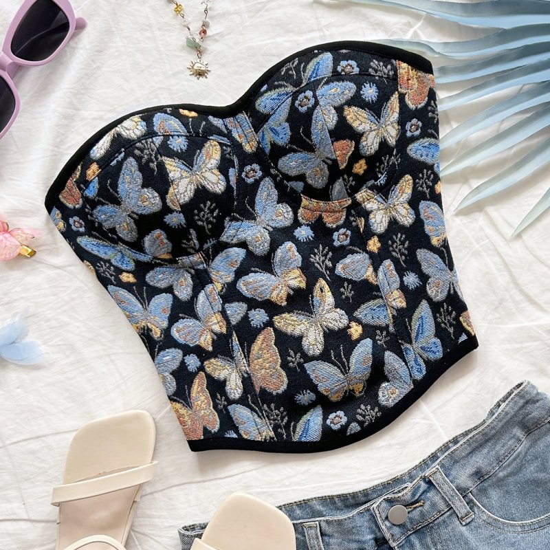 🎀Women’s Elegant Kawaii Bow Tie Crop Top | Floral Backless Lace-Up Western Boho Top