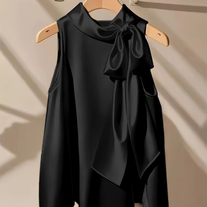 ✨Solid Bow Accent Sleeveless Blouse | Women’s Elegant Wedding Office Versatile Top