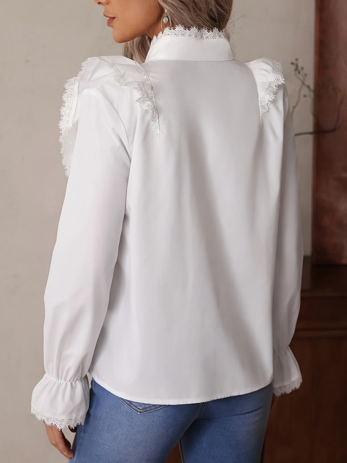 Women's Fashion White Ruffle Lace Loose Shirt