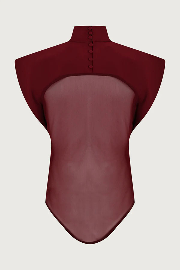Vita Mesh Patchwork High Neck Wide Sleeve Bodysuit and High Rise Pocket Slit Pants Set