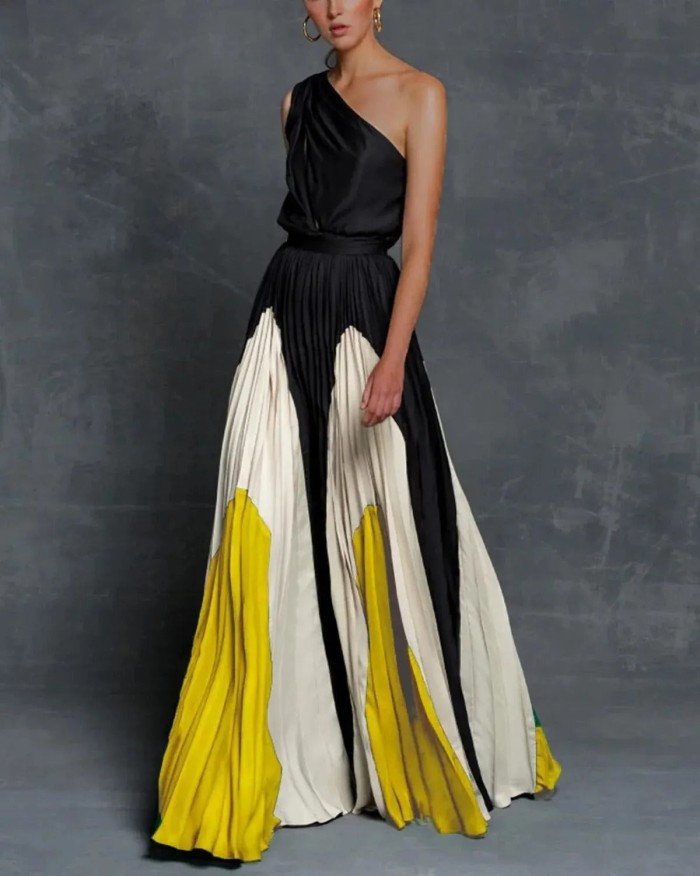 Sleeveless Chiffon Elegant One-Shoulder Dress