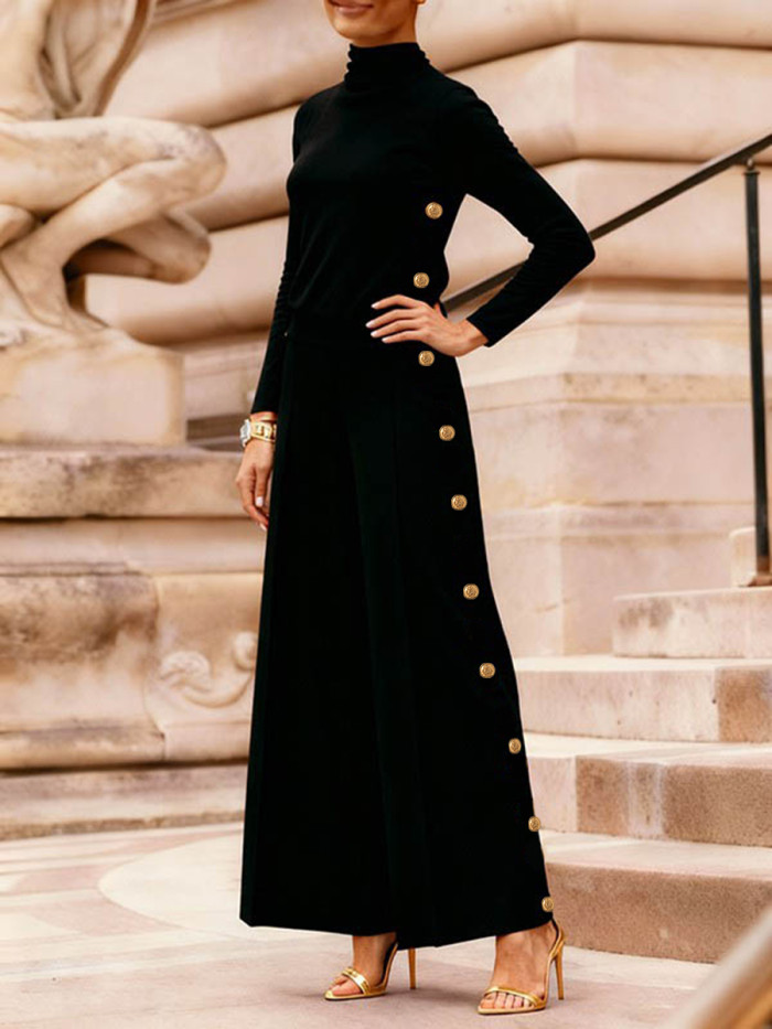 High Waisted Loose Buttoned Contrast Color Split-Joint Blazer Pants