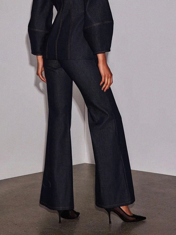 Solid Color Pockets Wide Leg High Waisted Jean Pants Bottoms