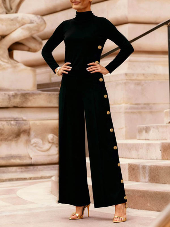 High Waisted Loose Buttoned Contrast Color Split-Joint Blazer Pants