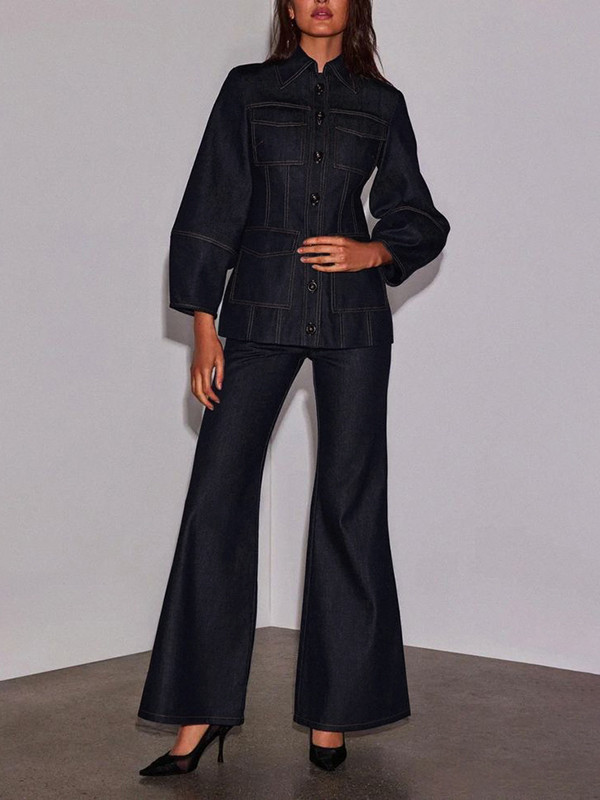 Solid Color Pockets Wide Leg High Waisted Jean Pants Bottoms