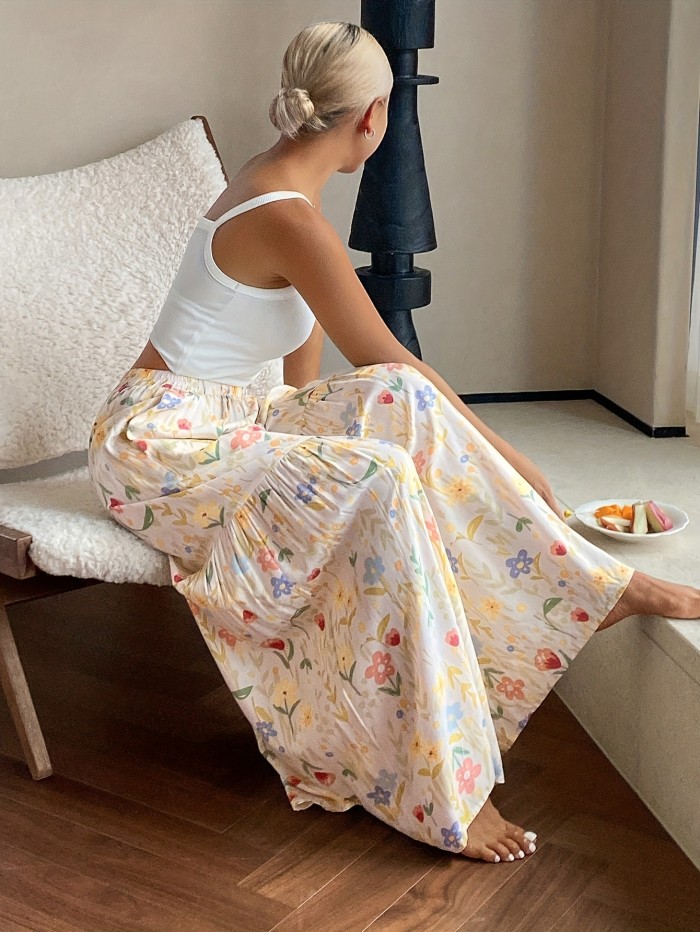 Women'S Lightweight Floral Loose Wide-Leg Pants