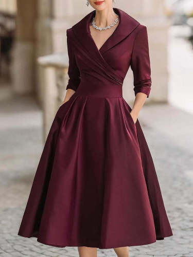 Elegant Satin Waist-Cinching Long-Sleeved Long Dress