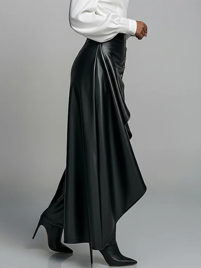 Zipper Split-Joint Solid Color Pleated Buttoned Wide Leg High Waisted Trousers Pants