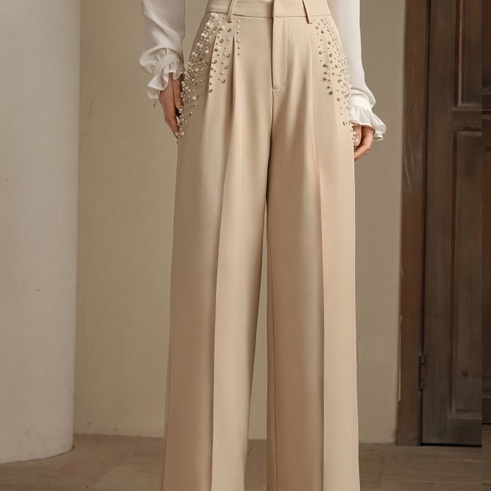 💎Women’s Modern Commuter Office Pants | Pearl Rhinestone Embellished Elegant Casual Workwear