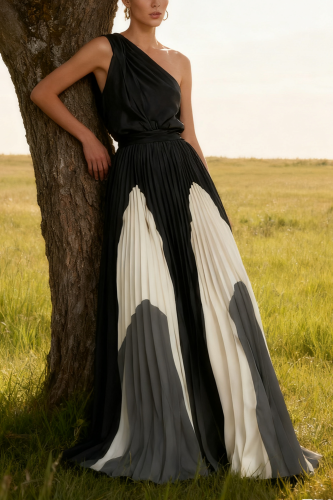 Sleeveless Chiffon Elegant One-Shoulder Dress