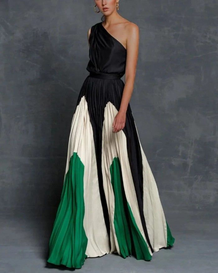 Sleeveless Chiffon Elegant One-Shoulder Dress